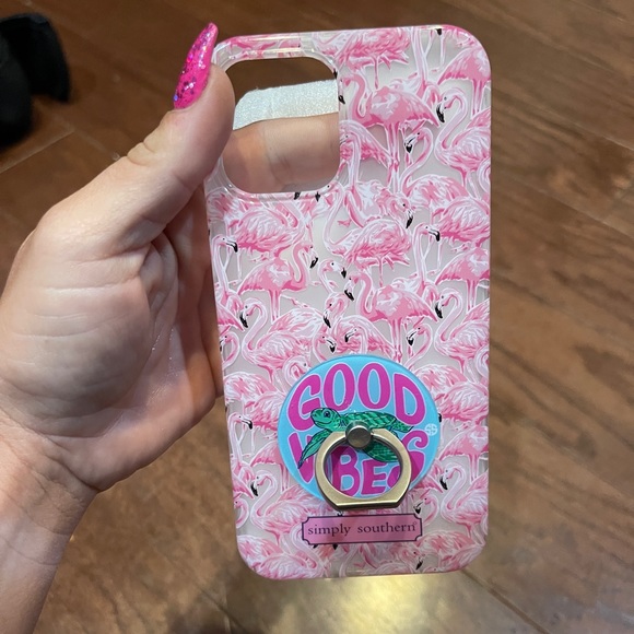 Simply Southern Flamingo iphone 12 Pro Max Case Good Vibes Turtle Ring Hold NEW - Picture 2 of 3